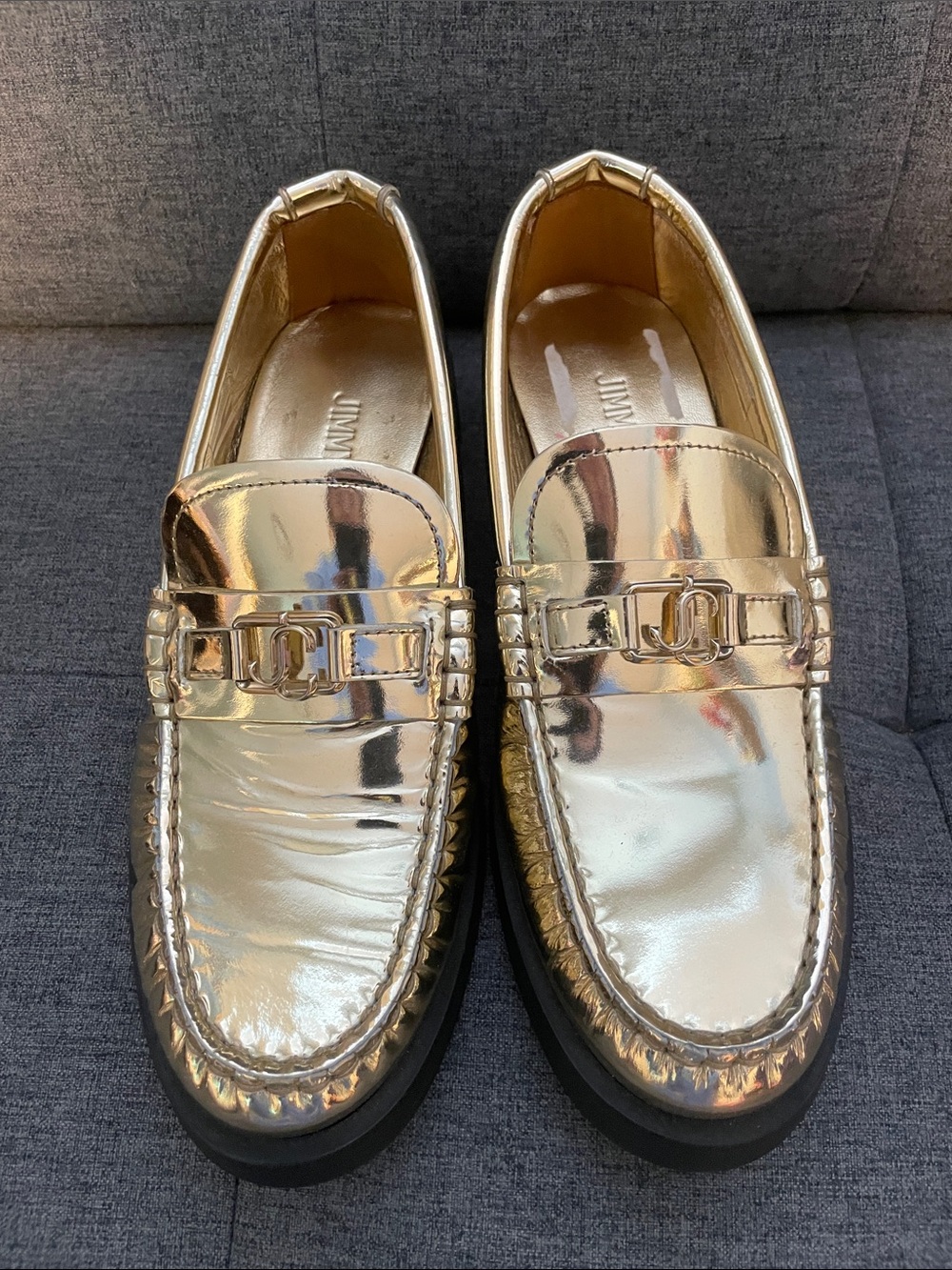 Jimmy Choo Addie Metallic Gold Leather Loafers